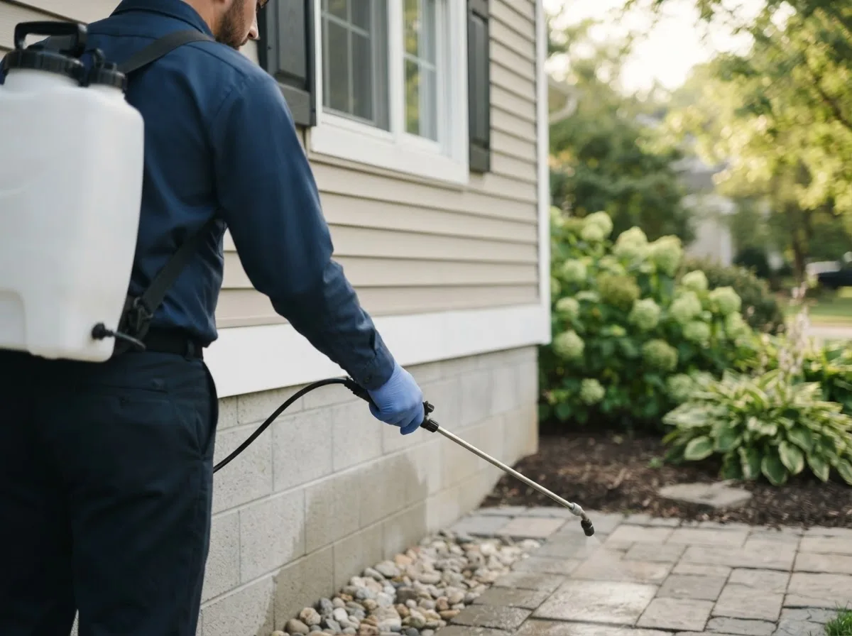 Pest control technician inspecting a home in North Adams, MI